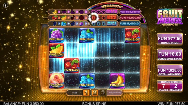 Fruit Merge Megapots - екран на играта Hold and Spin