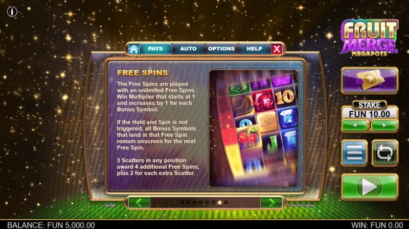 Fruit Merge Megapots - информации за Free Spins и множителот