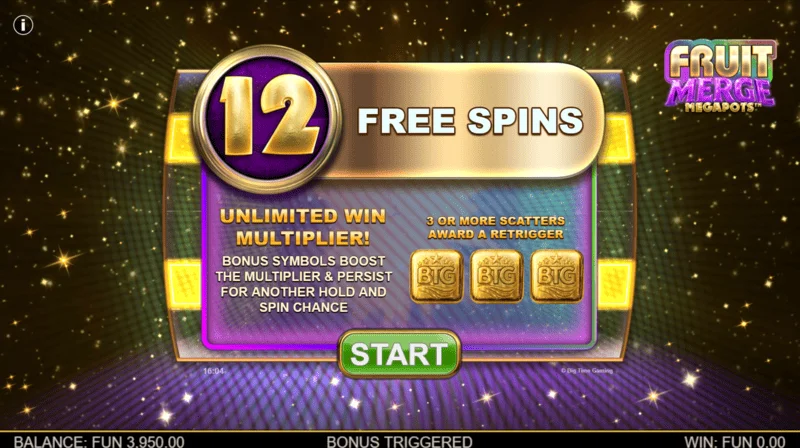 Fruit Merge Megapots - активирање на Free Spins