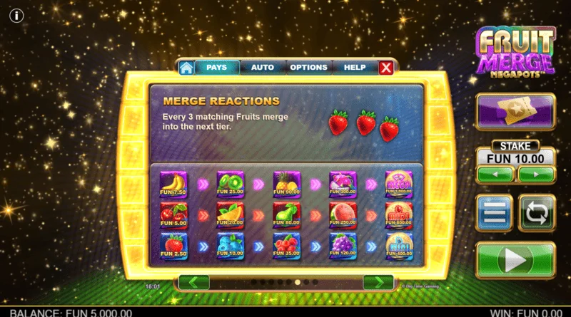 Fruit Merge Megapots - спојување на плодови во Hold and Spin